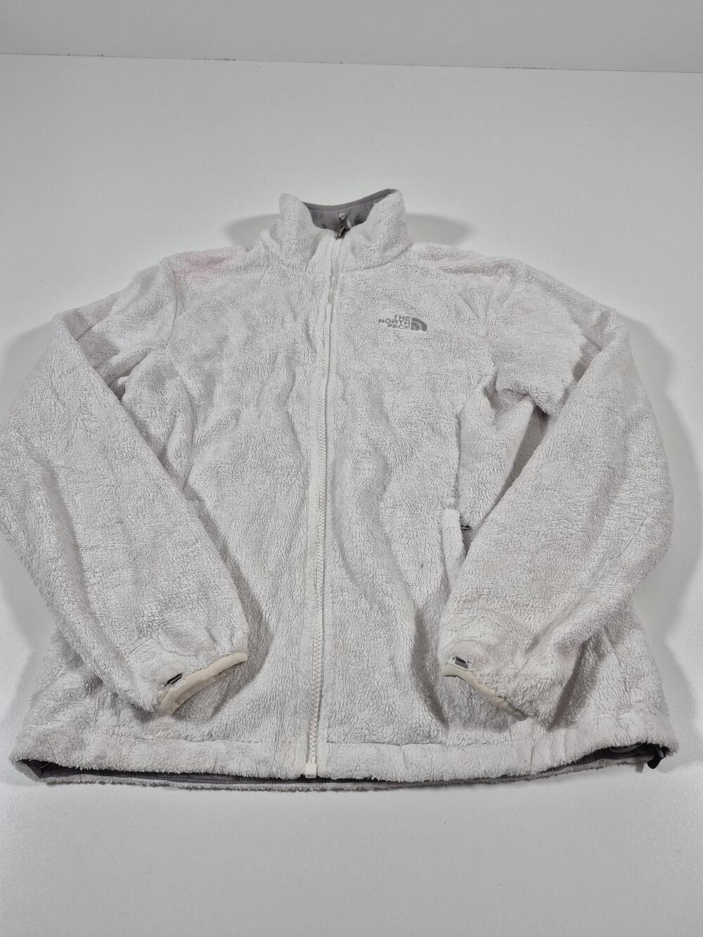 The North Face Jacket Womens Small White Fleece Full Zip Pockets FLAW STAIN